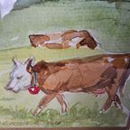 Lieuwe - Koeien - Aquarel - Ingelijst - 2004 thumbnail 3