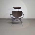 Brown Rattan And Metal Lounge Chair By Yuzuru Yamakawa, 1980s thumbnail 3