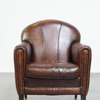 Karaktervolle Vintage Design Fauteuil Gemaakt Van Prachtig Gepatineerd Schapenleer thumbnail 3