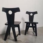 Brutalist Vintage Massief Eikenhouten Stoelen Jaren 60 Zwart thumbnail 7