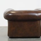Grote, Correct Afgewerkte Vintage Donkere Gladde Rundleren Engelse Stijl Chesterfield Fauteuil thumbnail 4