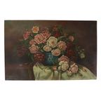 Groot Bloemen Stilleven Schilderij Rozen Boeket Gesigneerd R. Blanlin thumbnail 14