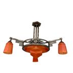 Art Deco Hanglamp Met Glazen Schaal En 3 Kelkjes, Jaren 30 thumbnail 13