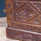 Grote Spaanse Antieke Kastanjehouten Primitieve Kist thumbnail 7