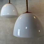 4X Art Deco Klooster-/Schoollampen – Opaline En Messing thumbnail 11