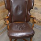 Eiken Fauteuil Met Leer Bekleed thumbnail 2