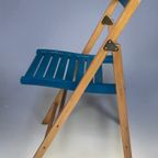 Set Van Twee Vintage Klapstoelen, Groen / Blauwe Zitting. Nederland 1980'S thumbnail 8