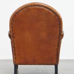 Stoere Vintage Schapenleren Art Deco Stijl Design Fauteuil Met Een Mooi Patina thumbnail 5