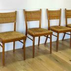 Vier Mid Century Rieten Eettafel Stoelen | 4 Stoelen Set thumbnail 3