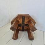 Massief Eiken Vintage Brutalist Achthoekige Tafel thumbnail 2