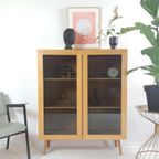 Vintage Deense Vitrinekast Eiken Fineer Rookglas thumbnail 3