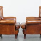 Geweldige Set Van 2 Luxe En Comfortabele Schapenleren Oorfauteuils Met Zwarte Biezen thumbnail 9