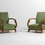 Art Deco Lounge Fauteuils Met Prachtig Gebogen Armleuningen En Voetbankjes, 1930S thumbnail 9
