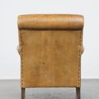 Comfortabele En Stijlvolle Vintage Schapenleren Fauteuil/armchair Met Rechte Vormen thumbnail 2