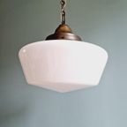 Grote Art Deco Hanglamp, Conisch Wit Opaline, 1920-30 thumbnail 4