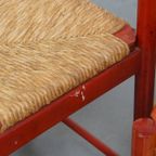 Leuke Set Van 3 Rode Vintage Houten Stoelen Uit De Jaren ’70 Met Een Gevlochten Rieten Zitting thumbnail 12