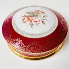 Vintage Xl Limoges Bonbonnière Bloemen Robijnrood Bladgoud 1970’s thumbnail 9