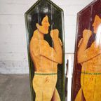 2 Grote Houten Panelen Met Boksers, Engeland thumbnail 4