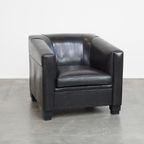 Zeer Comfortabele Zwarte Art Deco Design Fauteuil/ Armchair Gemaakt Van Schapenleer thumbnail 2