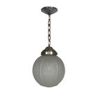 Art Deco Hanglamp Met Ronde Bol Met Geometrische Patronen, Jaren 30 thumbnail 17