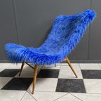 Iconic Miroslav Navratil Chair Blue Fluffy Fabric For Český Nábytek 1960S thumbnail 2