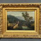 Antiek Landschap In Een Rijkelijk Vergulde Baguettelijst. thumbnail 3