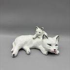 Liggende Poes Met Kitten Porselein 50's thumbnail 5