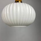 A Pair Of White Opal Frosted Glass Pendants Light With Wooden Details By Massive 1970 thumbnail 8