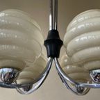 Lamp Art Deco 1930 Frans Chroom 4 Arms Licht Gele Schalen thumbnail 2