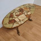 Vintage Ovale Messing Salontafel Koffietafel Met Marmer Blad thumbnail 7