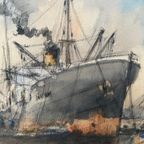 Wim Bos (1906-1974) "Gezicht Op De Haven". thumbnail 6