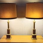 Set Van 2 Grote Vintage Klasiek Messing Tafellampen thumbnail 14