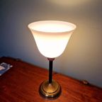 Art Deco Lamp In Messing En Witte Opaline, 1920-30 thumbnail 7