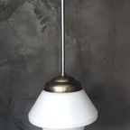 Vintage Art Deco Glazen Conische Hanglamp / Schoollamp thumbnail 4