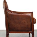 Comfortabele Artdeco Design Armchair/ Fauteuil In Cognac Kleurig Schapenleer Gecombineerd Met Hou thumbnail 4