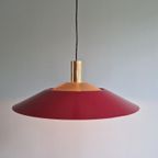 Grote Vintage Hanglamp In Messing En Bordeau Gelakt Metaal thumbnail 3