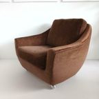 Vintage Jaren 60 Fauteuil Op Wielen Bruin Velours thumbnail 2