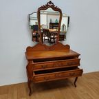 Brocante Vintage Kaptafel Make-up Tafel Met Drieluikspiegel thumbnail 4