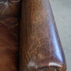 Prachtige, Unieke Cognac Kleurige Bruin Generfde Rundleren Chesterfield Fauteuil/ Armchair thumbnail 12
