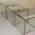 Vintage Glas En Chrome Mimiset Nesting Tables Bijzettafels thumbnail 6