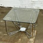 Glazen Vintage Salontafel Met Chroom / Messing Frame thumbnail 4