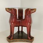 Zeldzame Antieke Houten Tafel Met Hondenkoppen En Bloemenschildering thumbnail 3