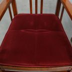Set Van 4 Art Nouveau/ Jugendstil Design Schuitema Eetkamerstoelen Met Rode Stoffen Bekleding thumbnail 7