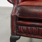 Grote Rode Engelse Chesterfield Oorfauteuil Gemaakt Van Dik Rundleer Met Queen Anne Pootjes thumbnail 11