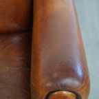 Stoere Vintage Schapenleren Art Deco Stijl Design Fauteuil Met Een Mooi Patina thumbnail 9