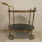 Zeldzame Messing Serveerwagen, Serving Trolley Italiaans Met Decor Van Het Alban Gebergte thumbnail 6