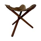 Hunting Chair - Foldable Tripod Stool - Wood And Leather Upholstery With Fur thumbnail 6