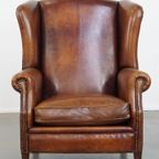 Grote, Royale Schapenleren Oorfauteuil Met Warme Kleuren En Een Prachtig Patina thumbnail 3