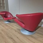 2x Leolux Parabolica Fauteuils - Rood - Leder - Design -zgan thumbnail 6