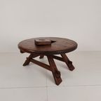 Rustic Oak Brutalist Ronde Koffie Tafel Frankrijk 1960S thumbnail 14